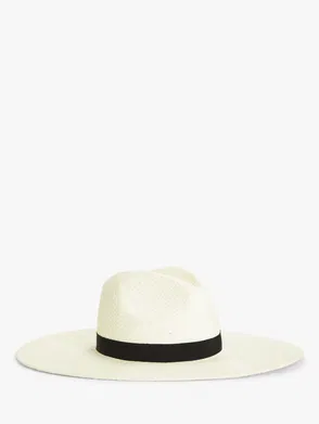 John Lewis Block Stripe Wide Brim Hat, Natural/Black at John Lewis