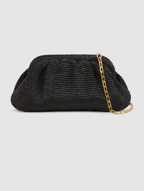 Reiss Ellena - Raffia Pouch Clutch Bag in Black