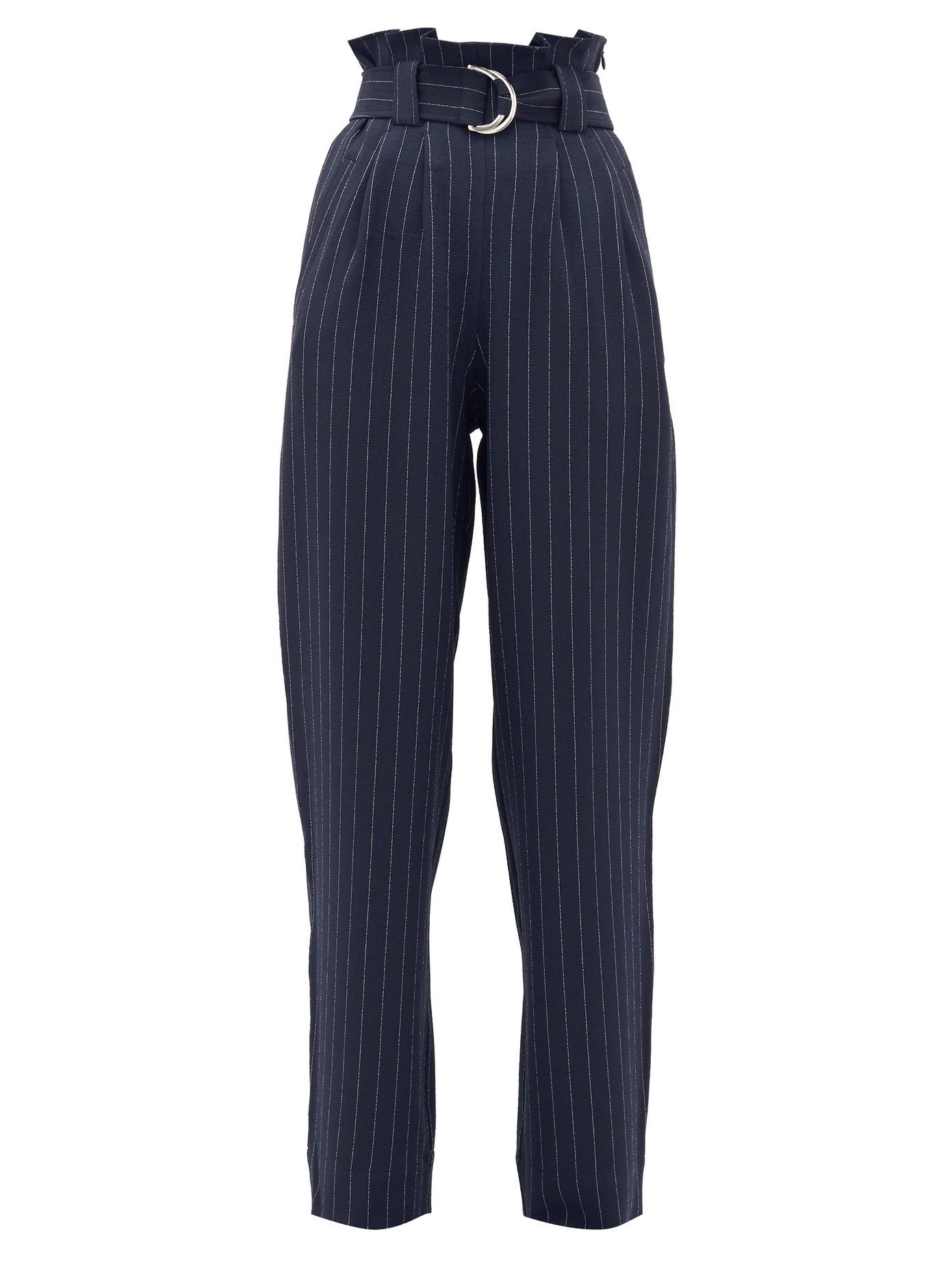 GANNI Paperbag-Waist Pinstriped-Crepe Trousers endource