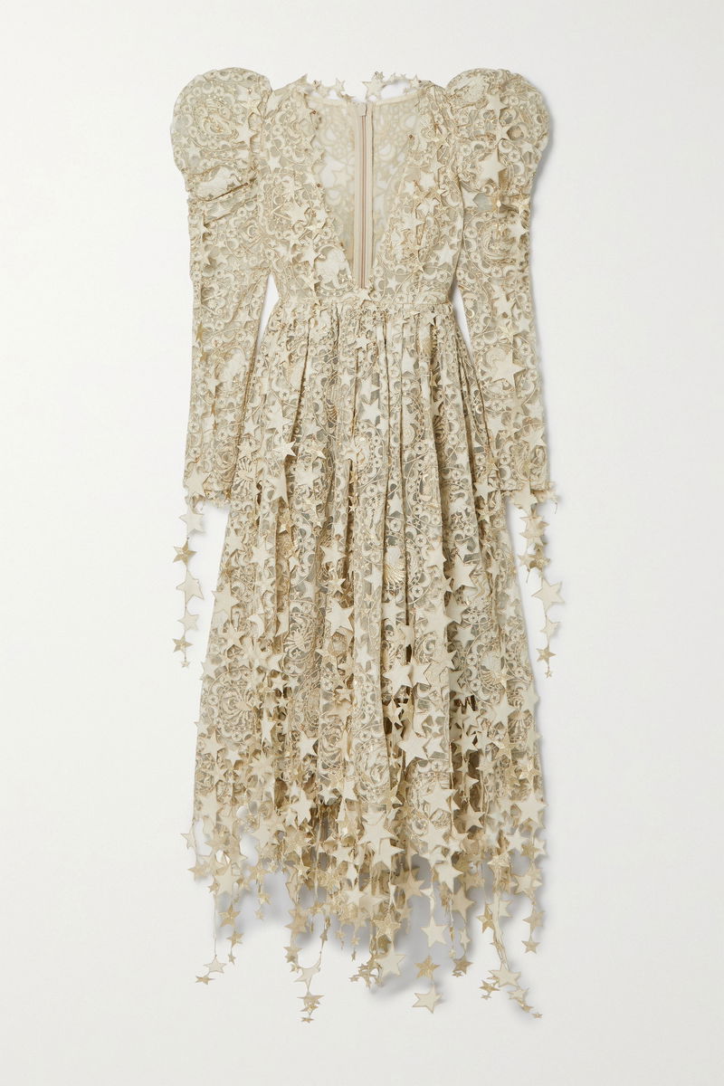 ZIMMERMANN Celestial Metallic Embroidered Appliqud Tulle Maxi Dress |  endource