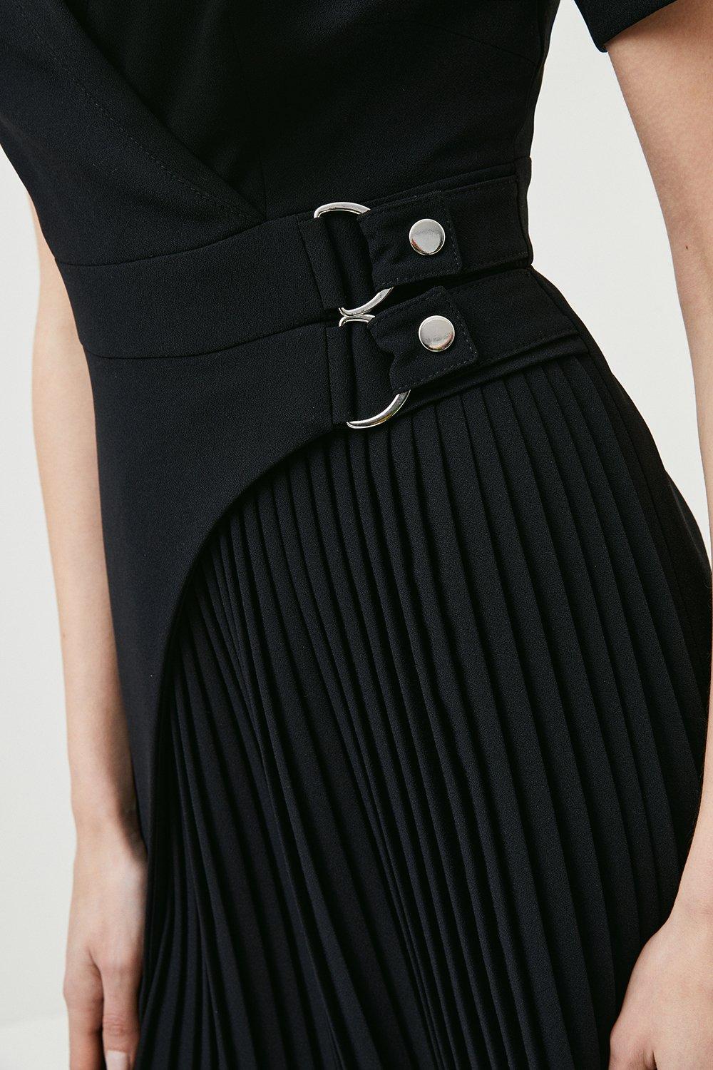 KAREN MILLEN Tailored Military Pleat Notch Neck Wrap Mini Dress | endource