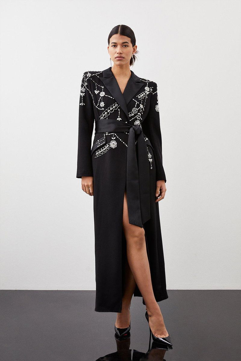 KAREN MILLEN Crystal Embellished Midaxi Blazer Dress | endource KAREN MILLEN Crystal Embellished Midaxi Blazer Dress | endource
