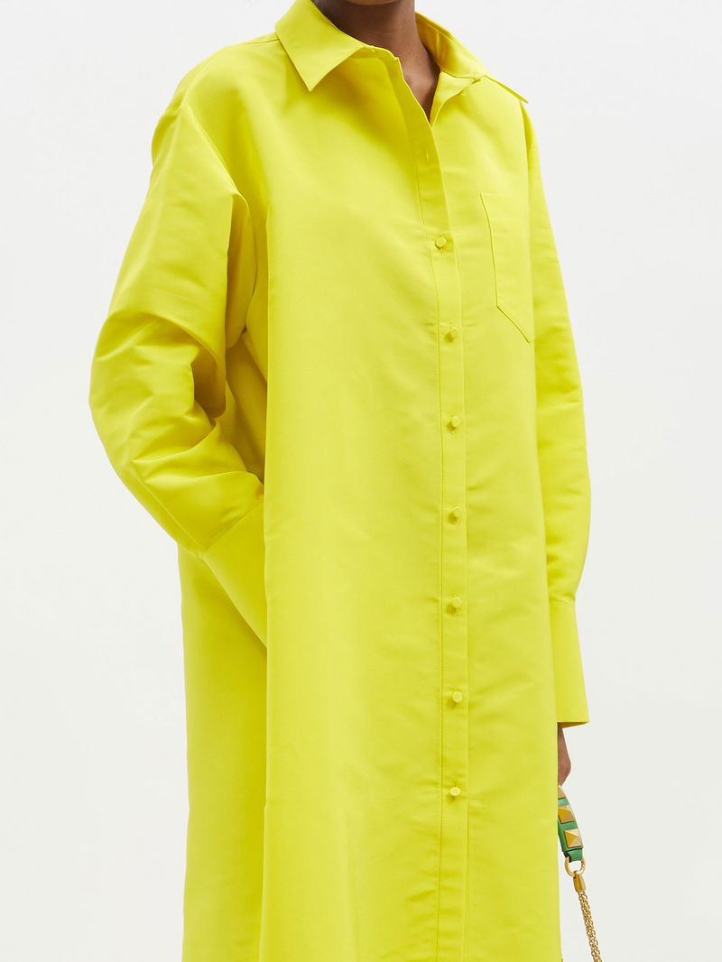 Valentino Oversized Side-Slit Silk-Faille Shirt Gown