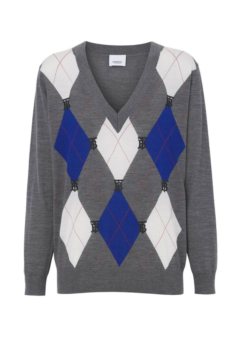 burberry motif intarsia wool cashmere blend sweater