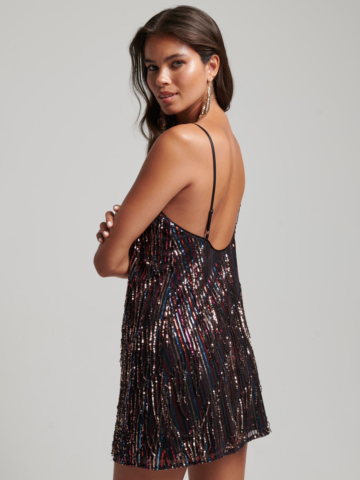 superdry gold sequin dress womens Sequin Wrap Mini Dress in Gold Mega Sequin