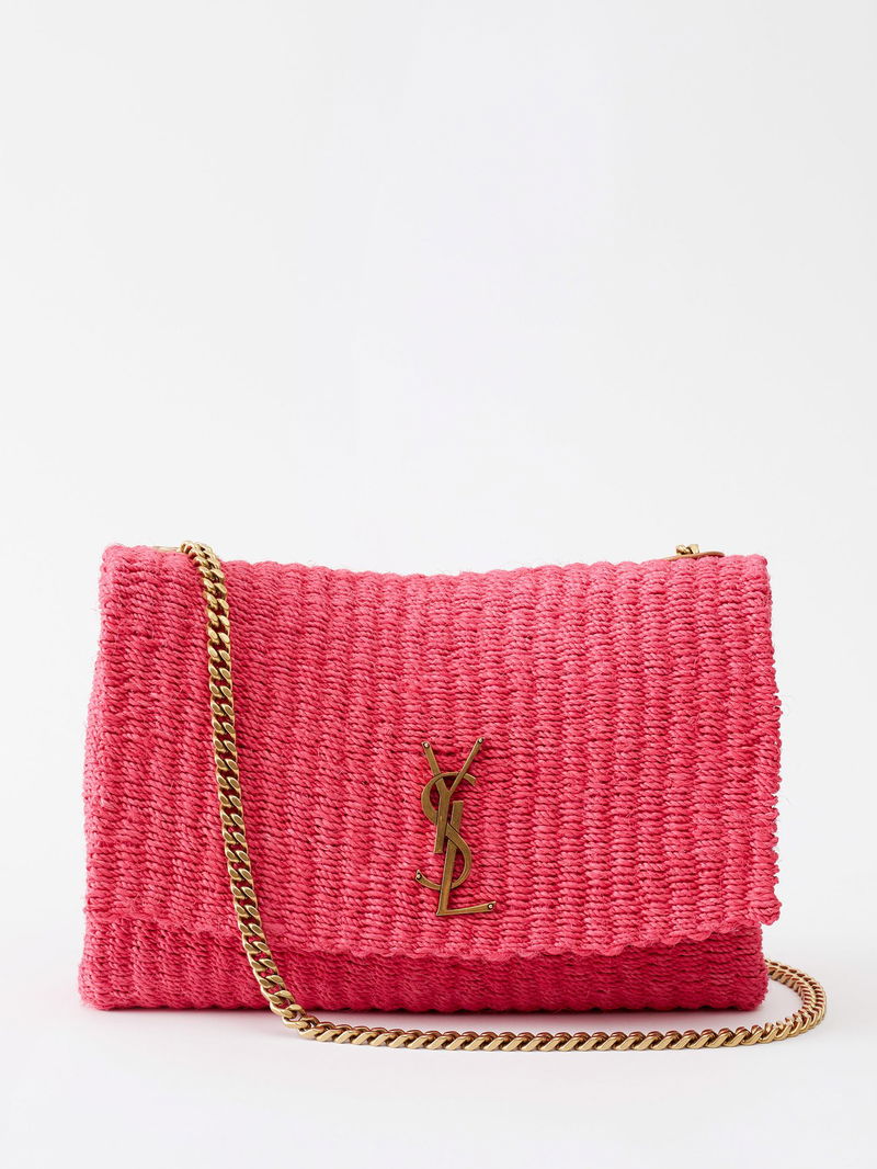 SAINT LAURENT Kate Medium YSL-Logo Raffia Shoulder Bag endource - Main Image