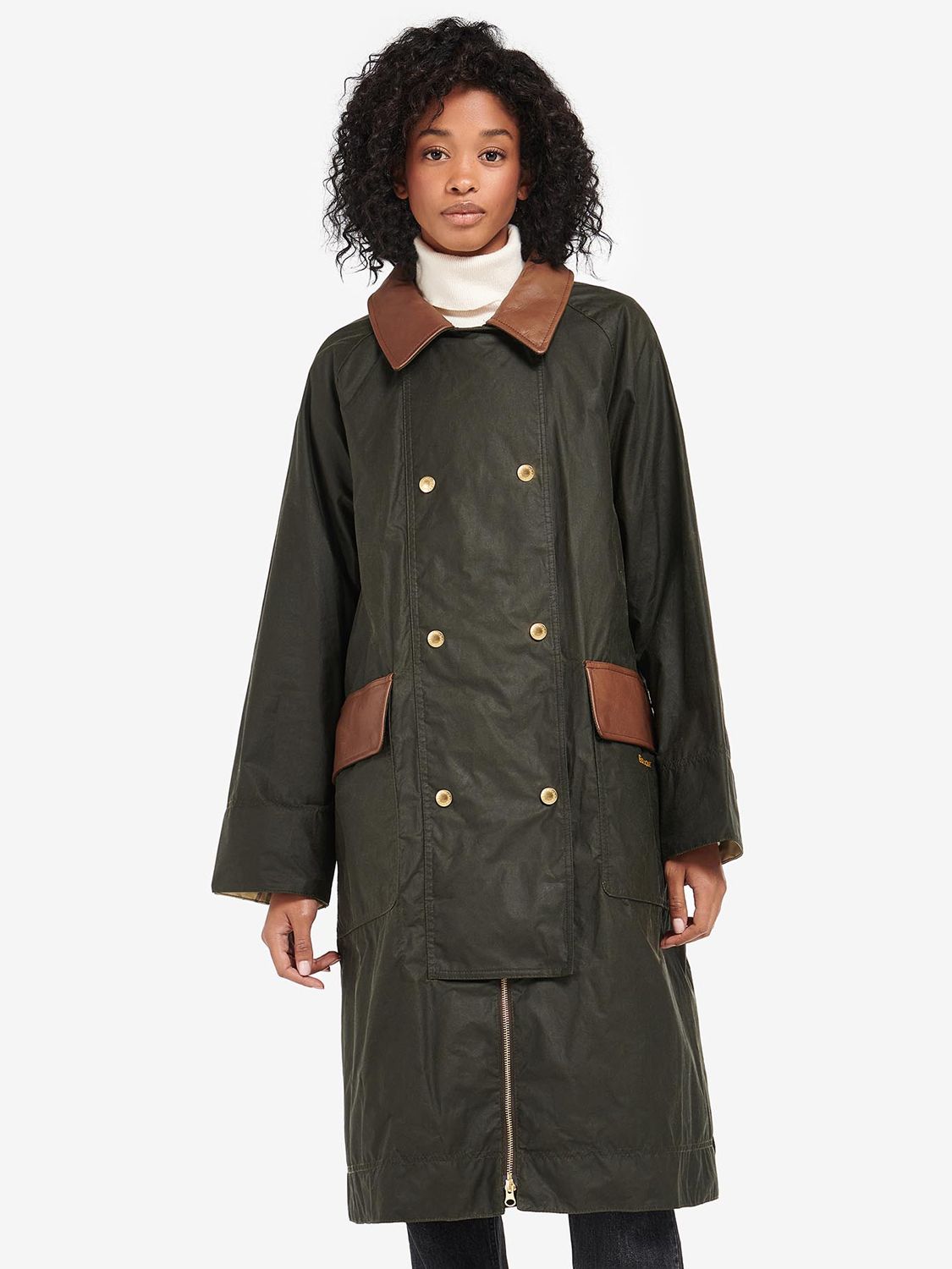 BARBOUR Bearden Longline Waxed Jacket in Olive Endource