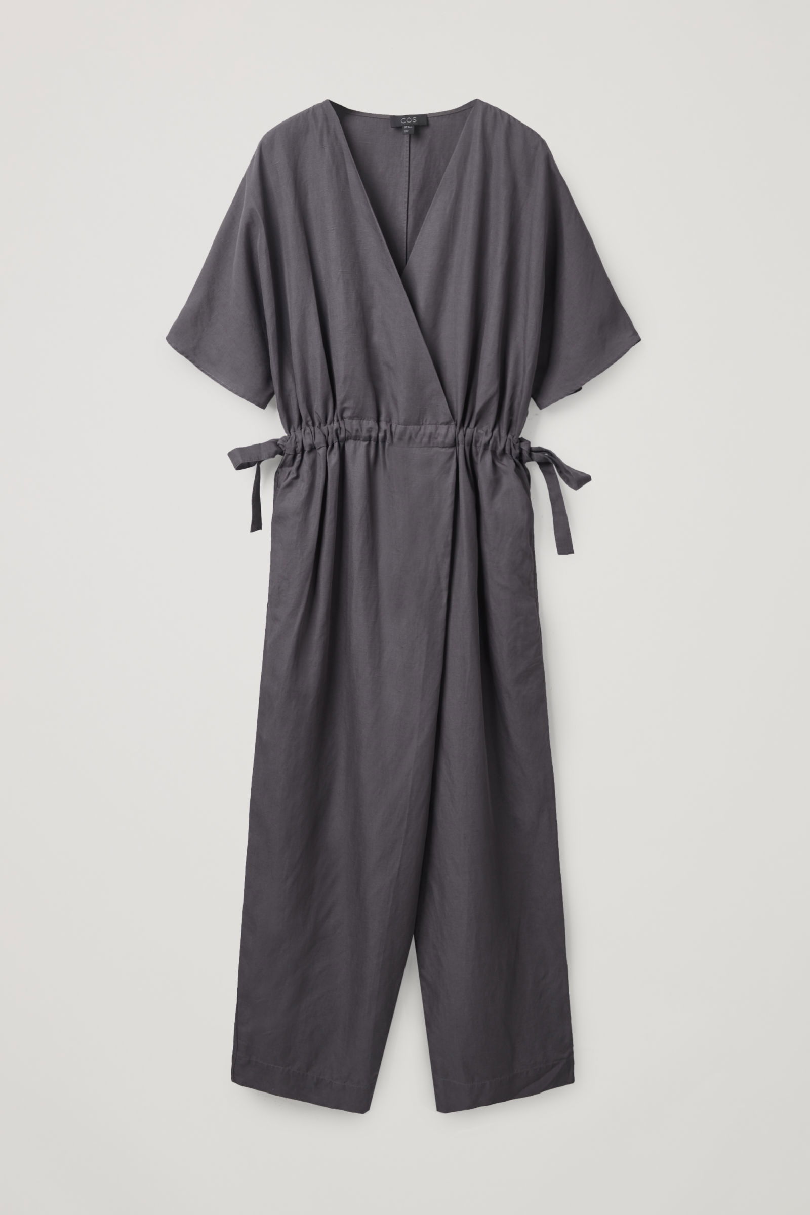 COS Linen Wrap Jumpsuit in DARK GREY