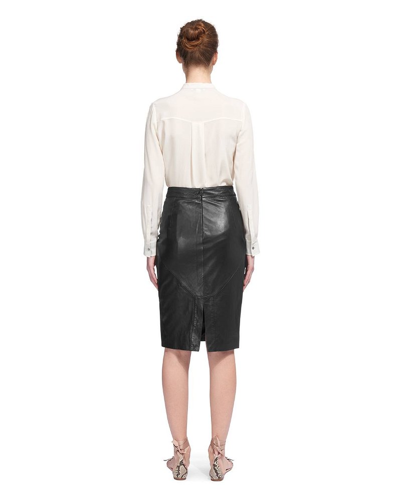 WHISTLES Kel Leather Pencil Skirt in Black