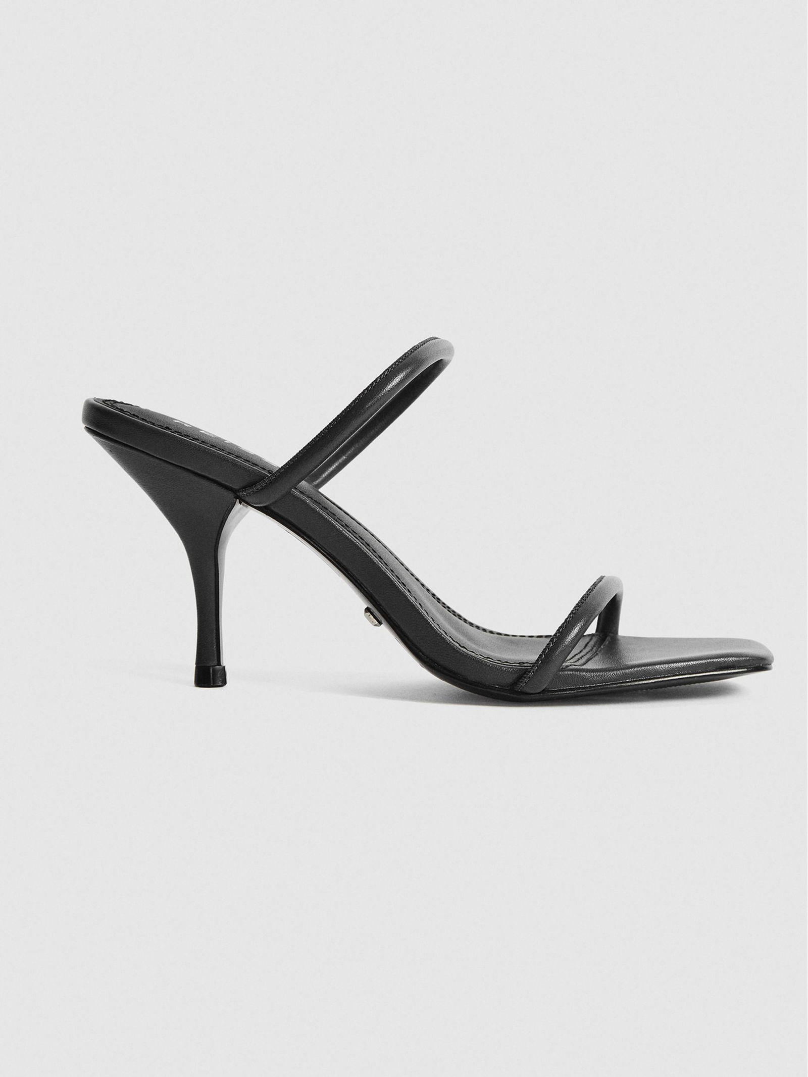 REISS Magda Leather Strappy Heeled Sandals in Black | Endource