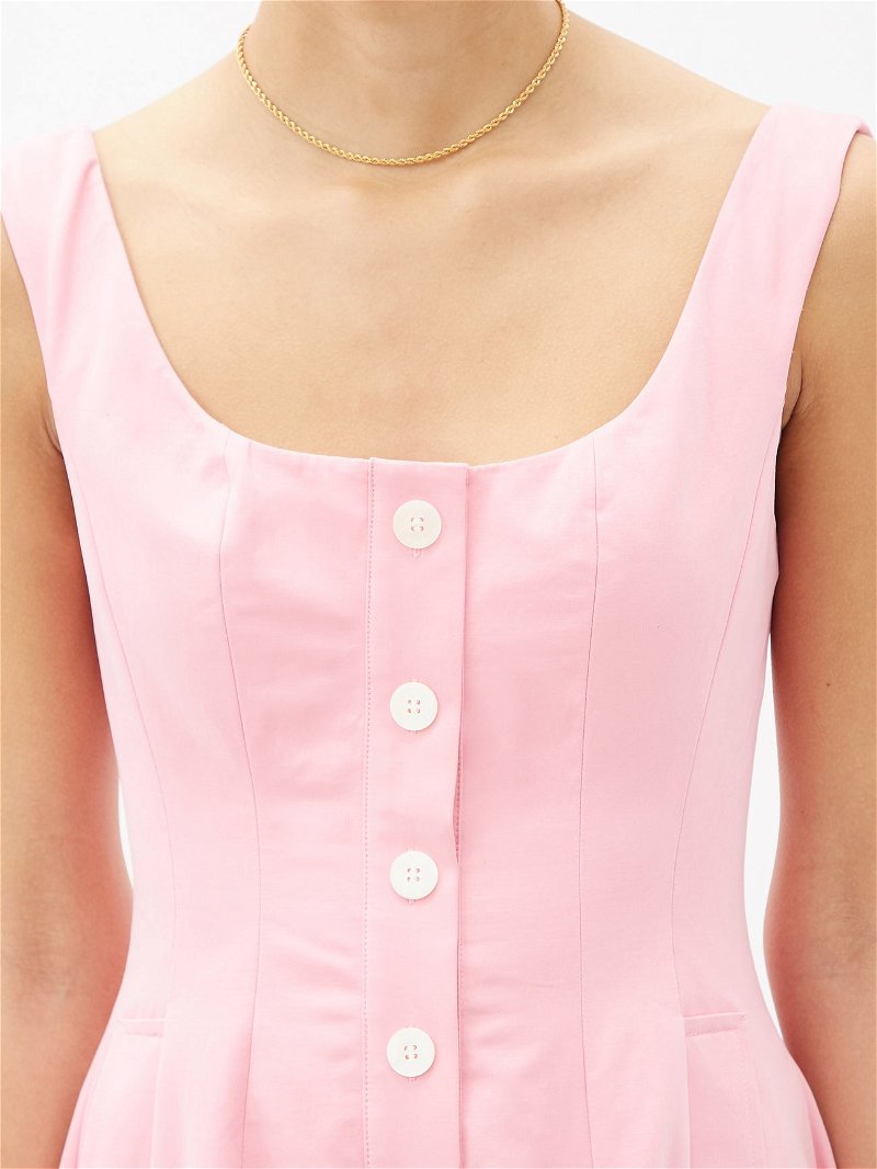 STAUD Loretta Square-Neck Cotton-Blend Dress in Pink | Endource