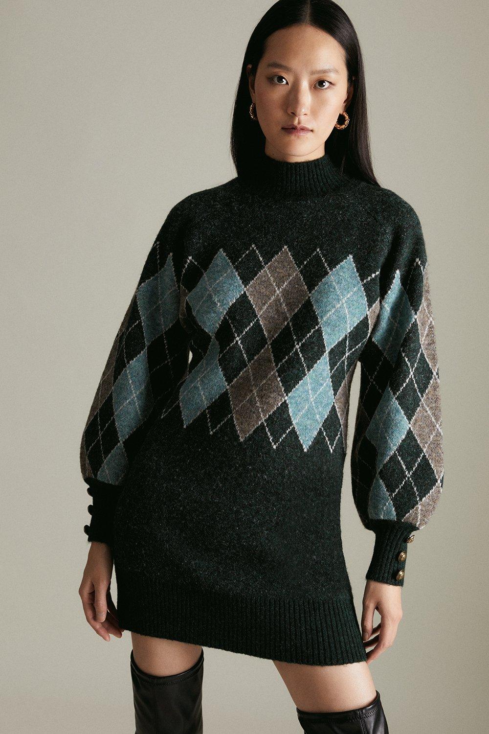 KAREN MILLEN Lydia Millen Argyle Knitted Cosy Jumper Dress | endource KAREN MILLEN Lydia Millen Argyle Knitted Cosy Jumper Dress | endource