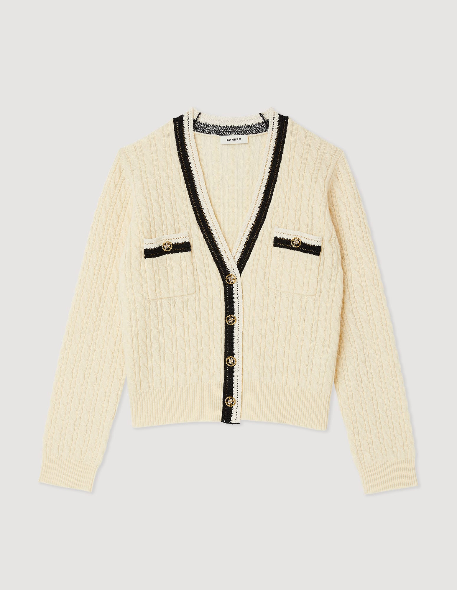 SANDRO Cable-Knit Cardigan in Ecru | Endource