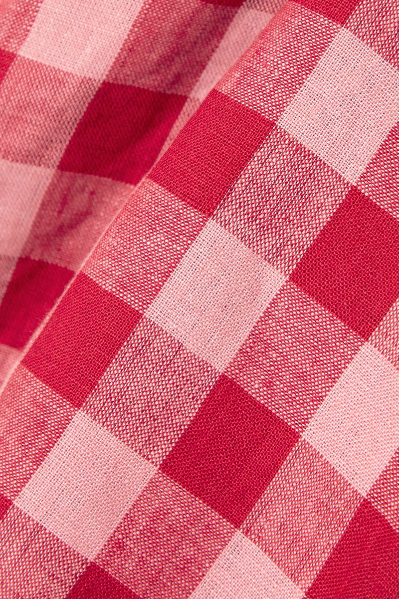 REFORMATION Huckleberry Checked Linen Mini Dress | endource