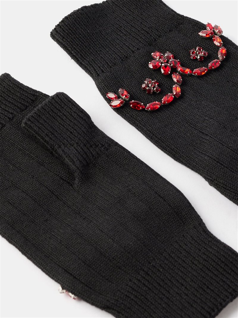 Shop Carolyn Rowan Collection Embroidered & Crystal-Embellished Merino Wool  Fingerless Gloves