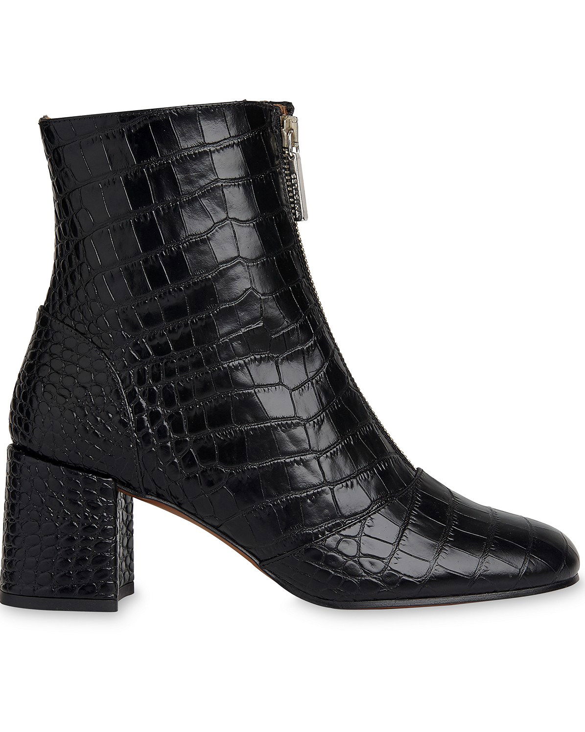 WHISTLES Rowan Croc Zip Front Boots in Black Endource