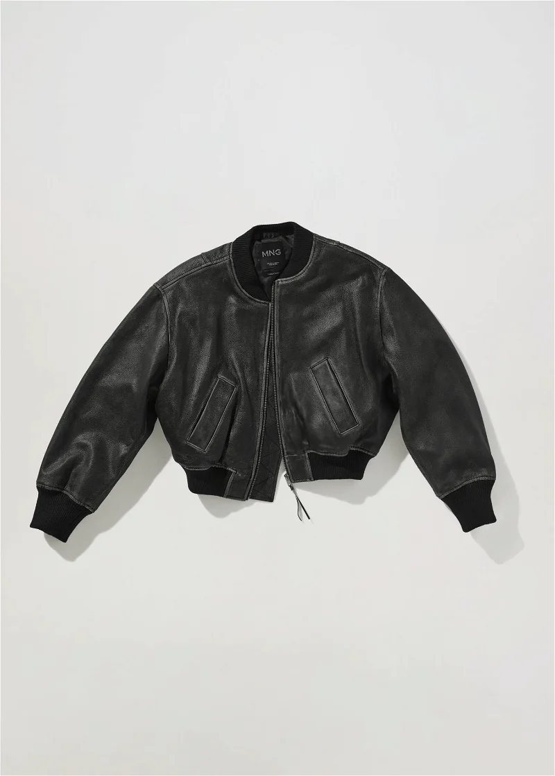 Mango Outlet Studded Leather Bomber Jacket, $249, Mango