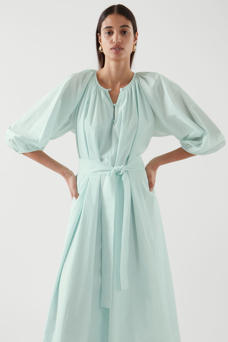 cos mint green dress VOLUMINOUS V-NECK DRESS