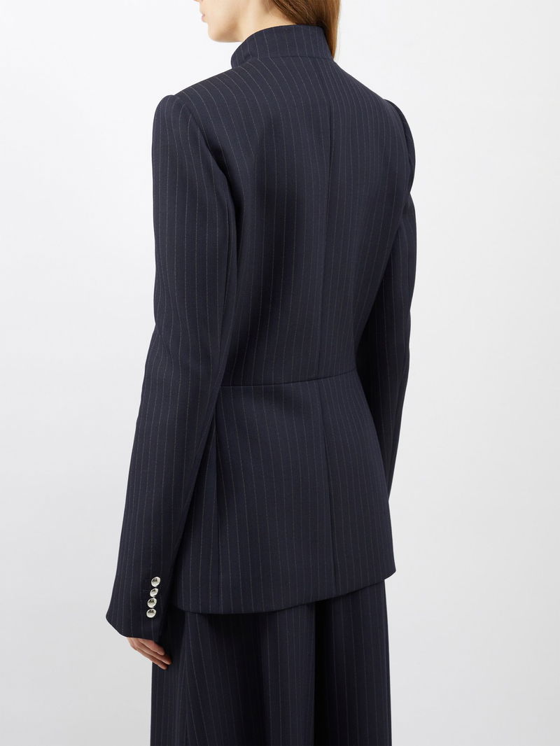 KHAITE Samuel Pinstriped Wool Jacket in Navy | Endource