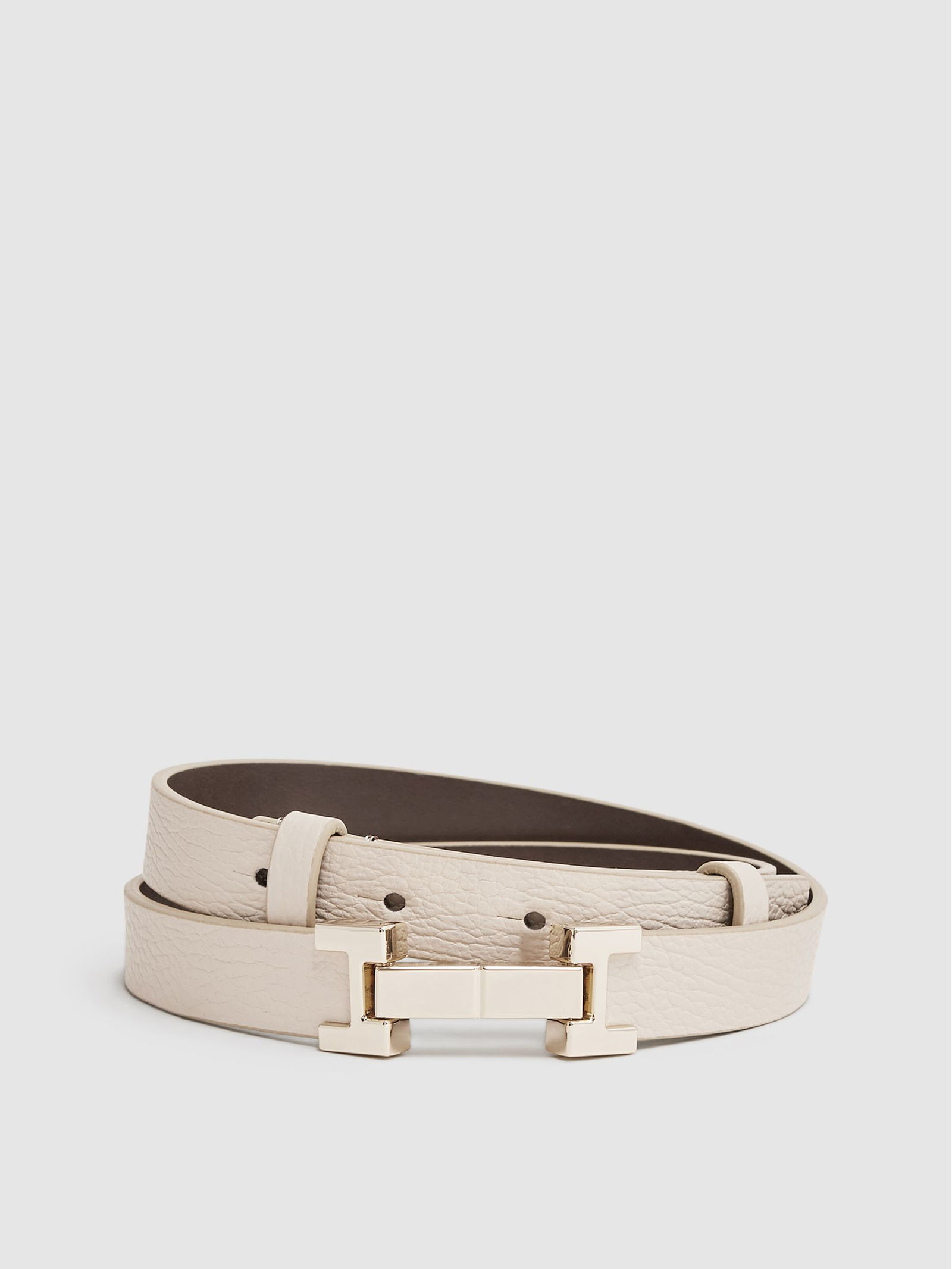 REISS Hayley Leather Square Hinge Belt in Stone | Endource