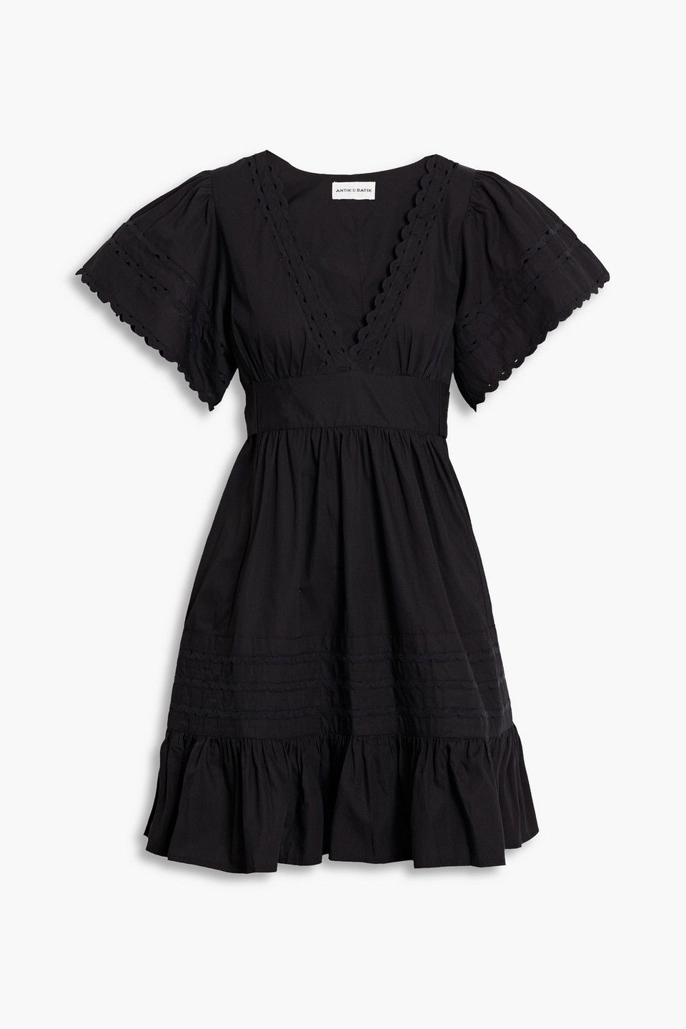 ANTIK BATIK Roda Gathered Cotton-Poplin Mini Dress in Black | endource