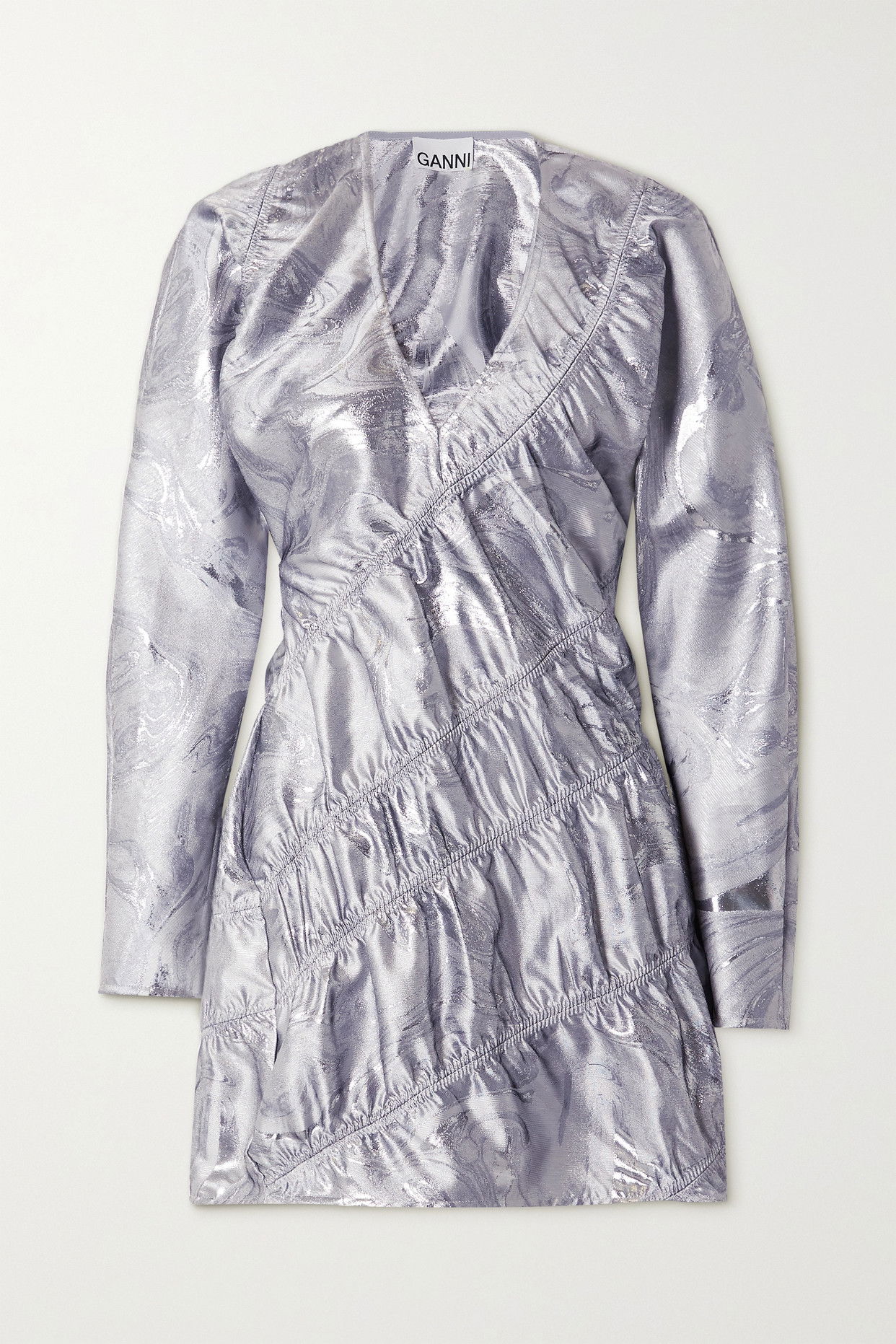 ganni silver jacquard dress Ganni Shiny Jacquard Wrap Dress