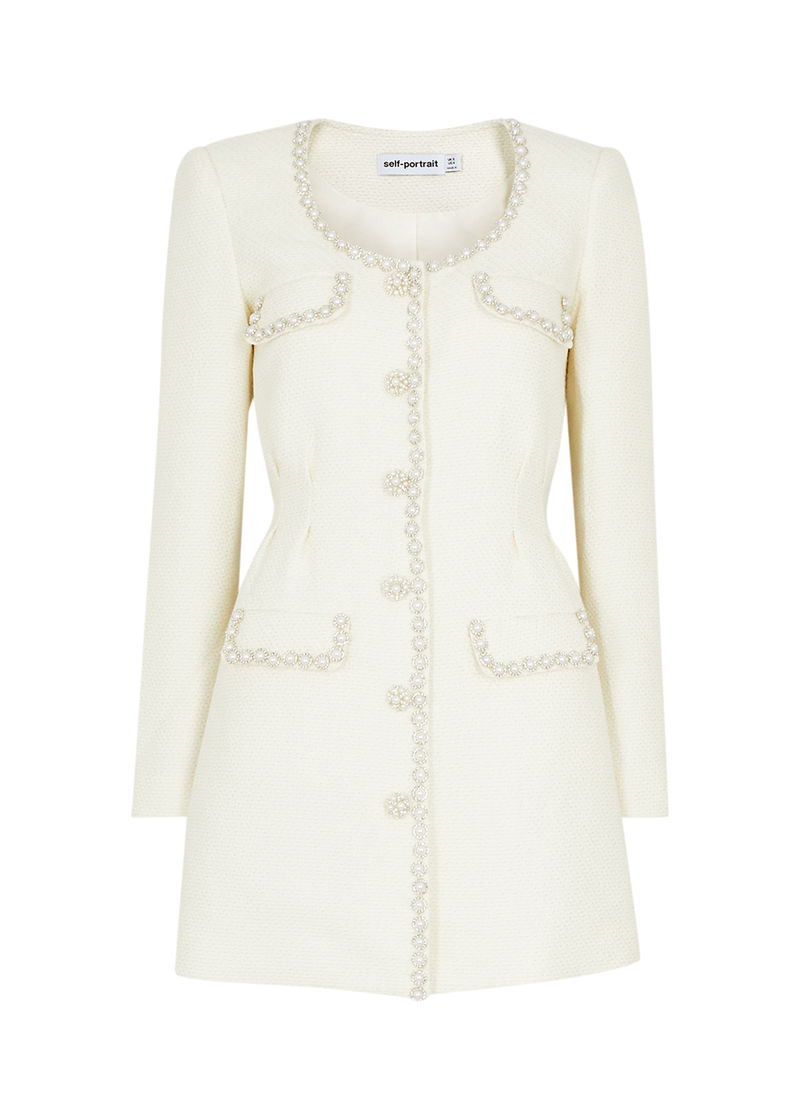 self portrait tweed mini dress Self-portrait Sequin-embellished Boucl Tweed Mini Dress Cream Self-Portrait