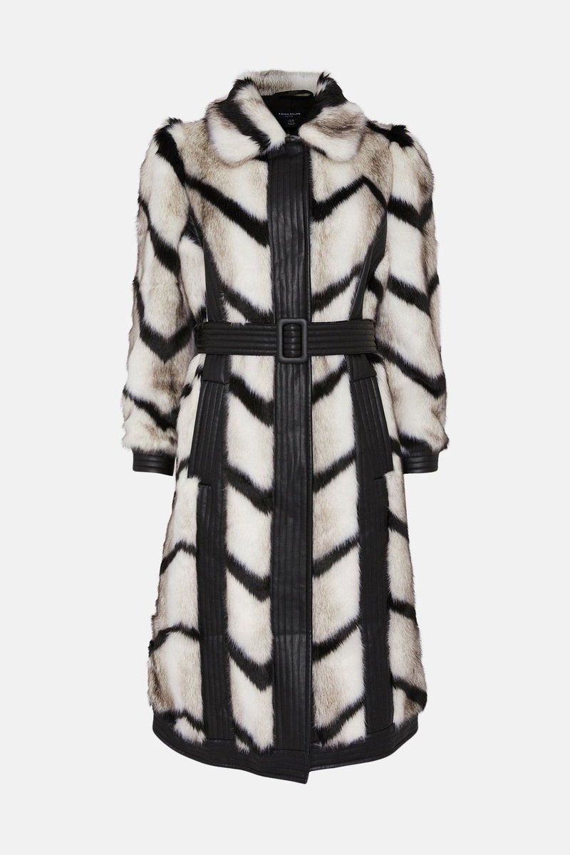 Petite Belted Faux Fur Coat