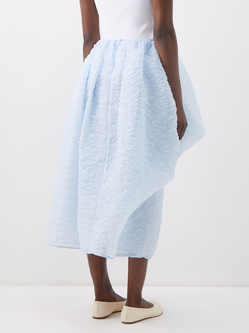 CECILIE BAHNSEN Ferris Nimbus Matelassé Midi Skirt in Blue | endource