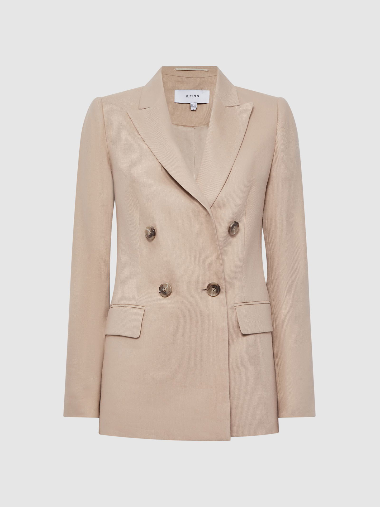 REISS Hollie Double Breasted Linen Blazer in Neutral | Endource