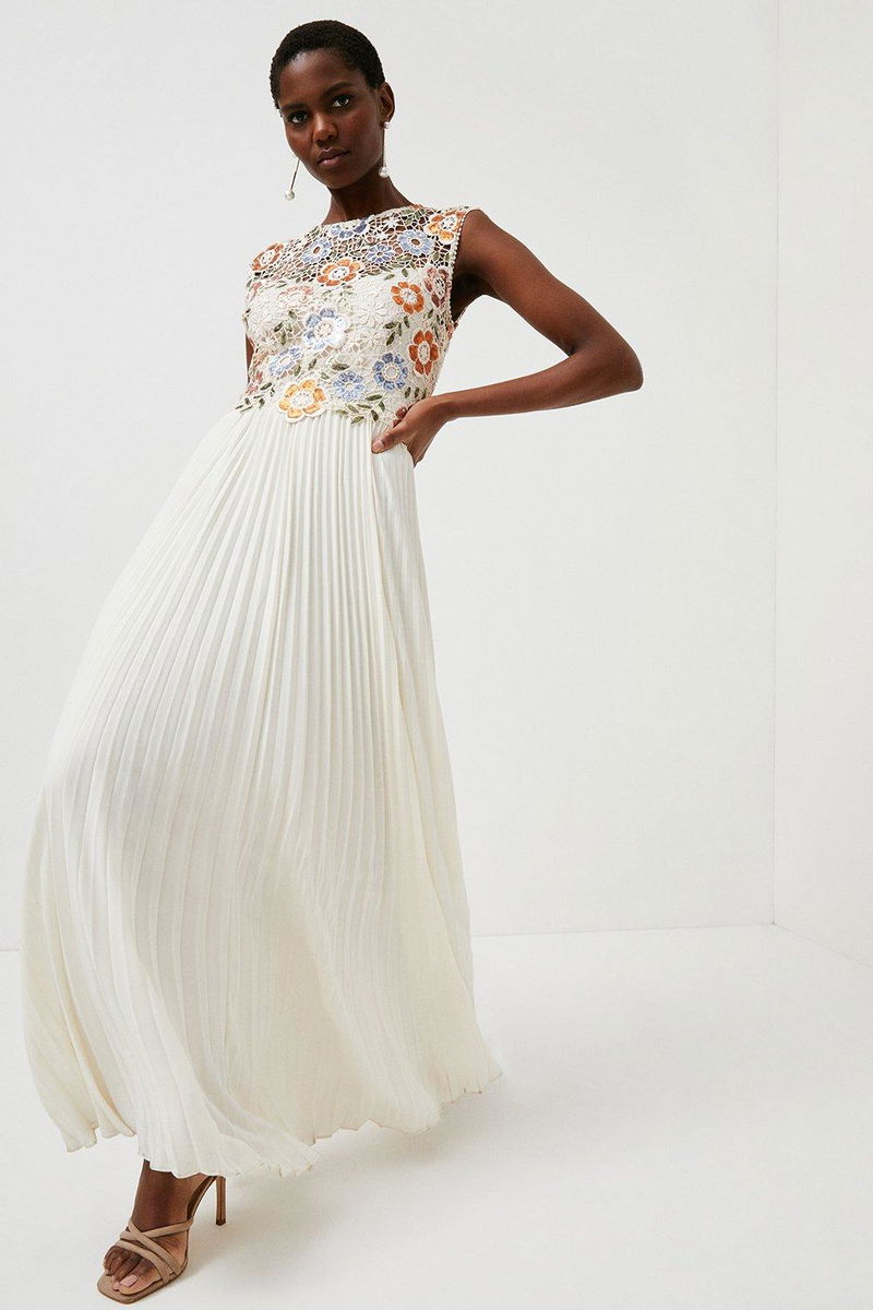 karen millen floral embroidered dress Off The Shoulder Embroidered Fit And Flare Gown main image 1