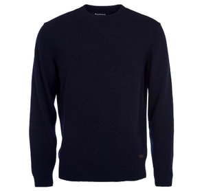 Navy Barbour crewneck sweater with a small logo patch