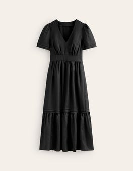 knee length dresses for ladies Irene Linen Midi Dress-Navy main image 1