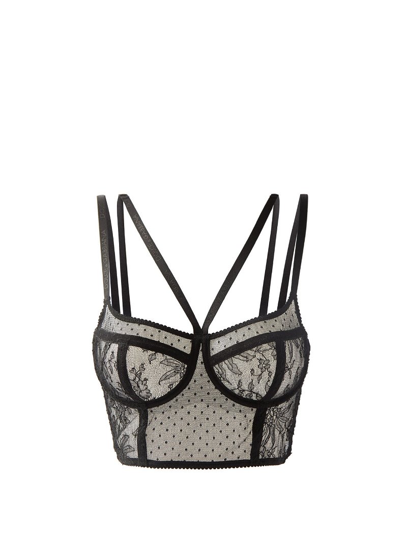 DOLCE & GABBANA Embroidered-Lace Bustier Bra in Black