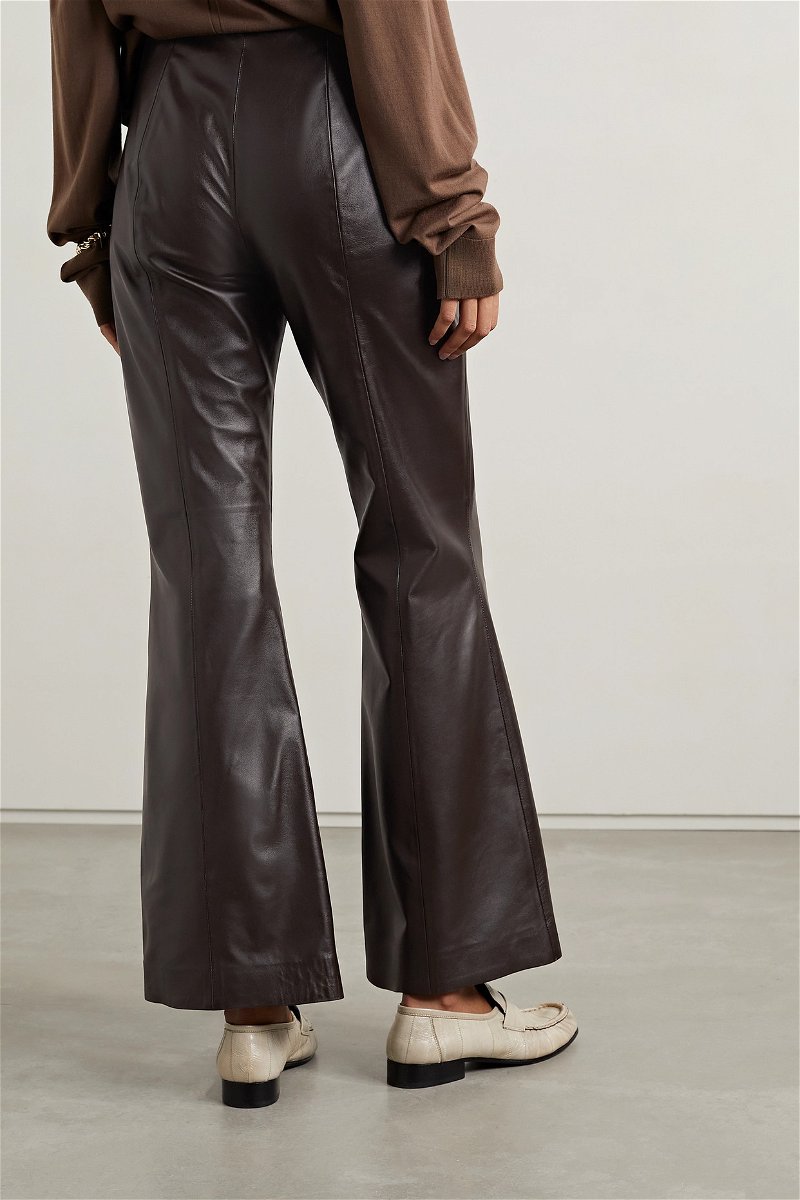 THE ROW Beck Leather Flared Pants in Brown