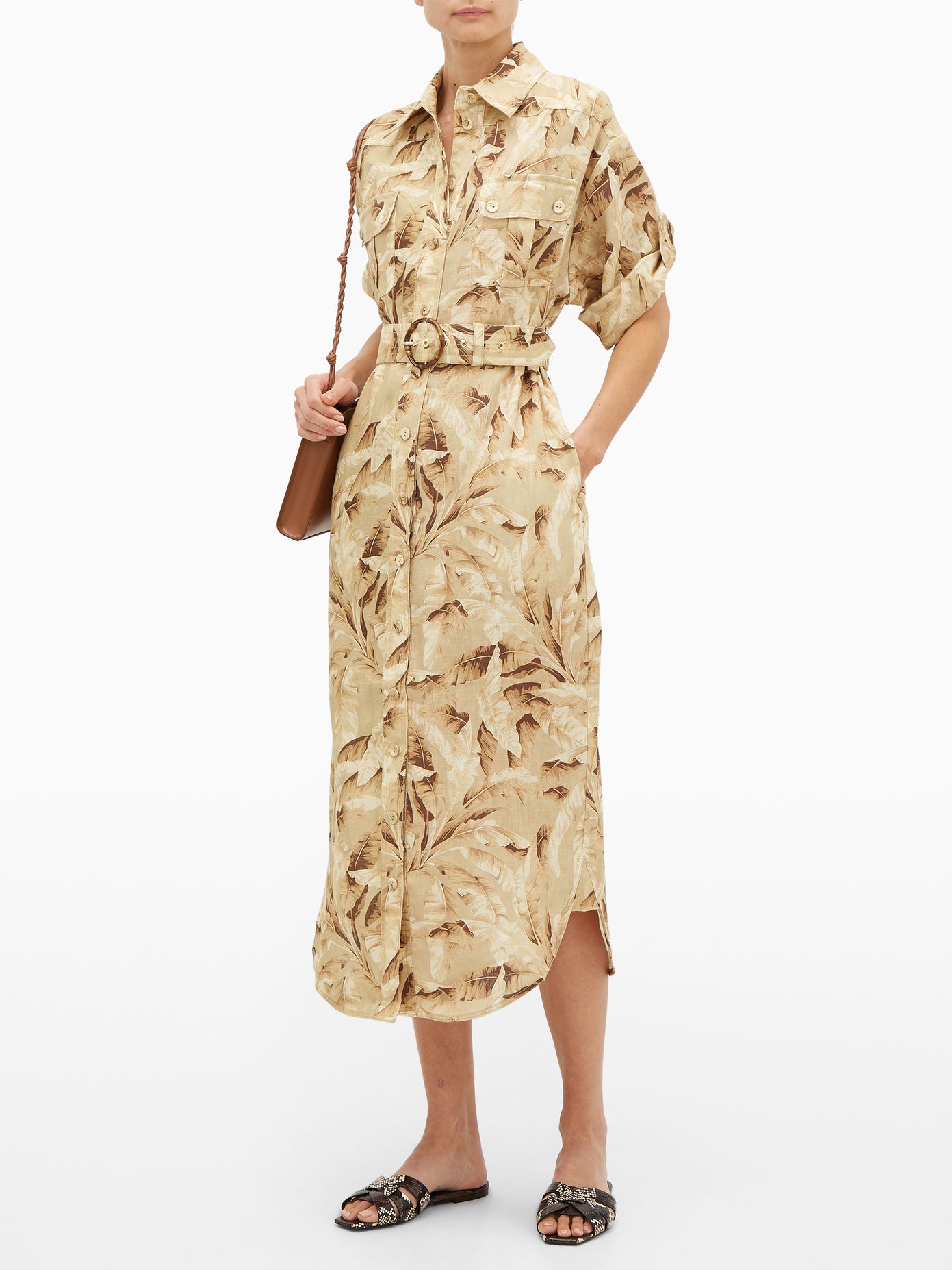 ZIMMERMANN Super Eight Palm-Print Linen Shirt Dress | endource ZIMMERMANN Super Eight Palm-Print Linen Shirt Dress | endource