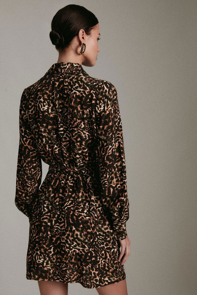 karen millen leopard print shirt dress Karen Millen Petite Animal Print Georgette Belted Woven Shirt Dress