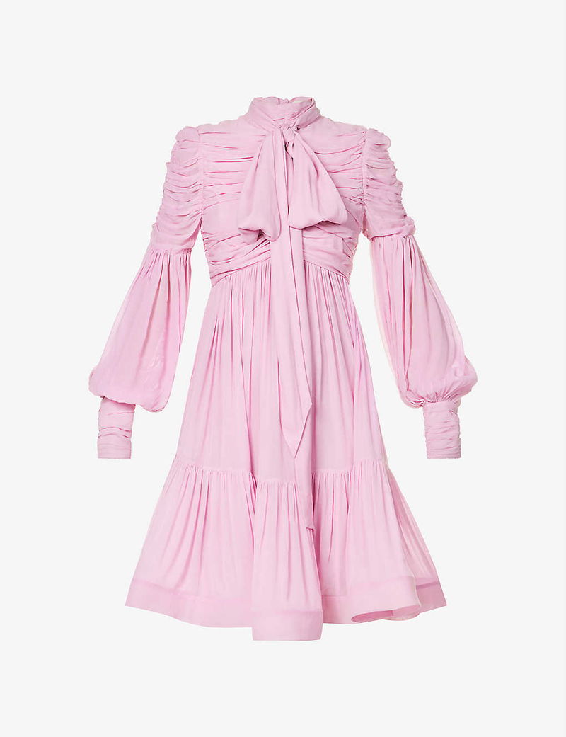 Zimmermann Pink High Neck Dress Zimmermann High Neck Floral Dress