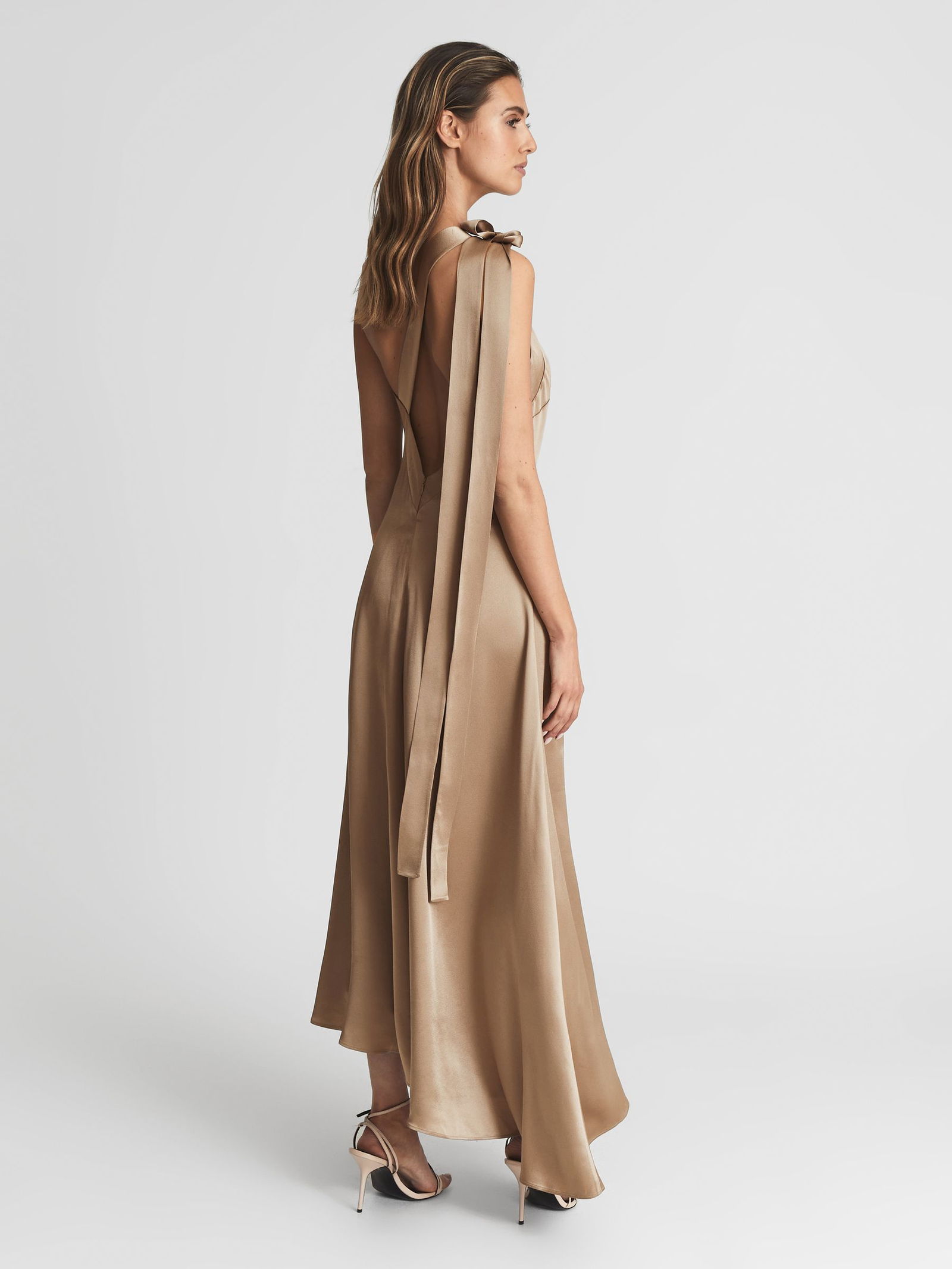 delphine one shoulder asymmetric maxi dress 60% off REISS Pink