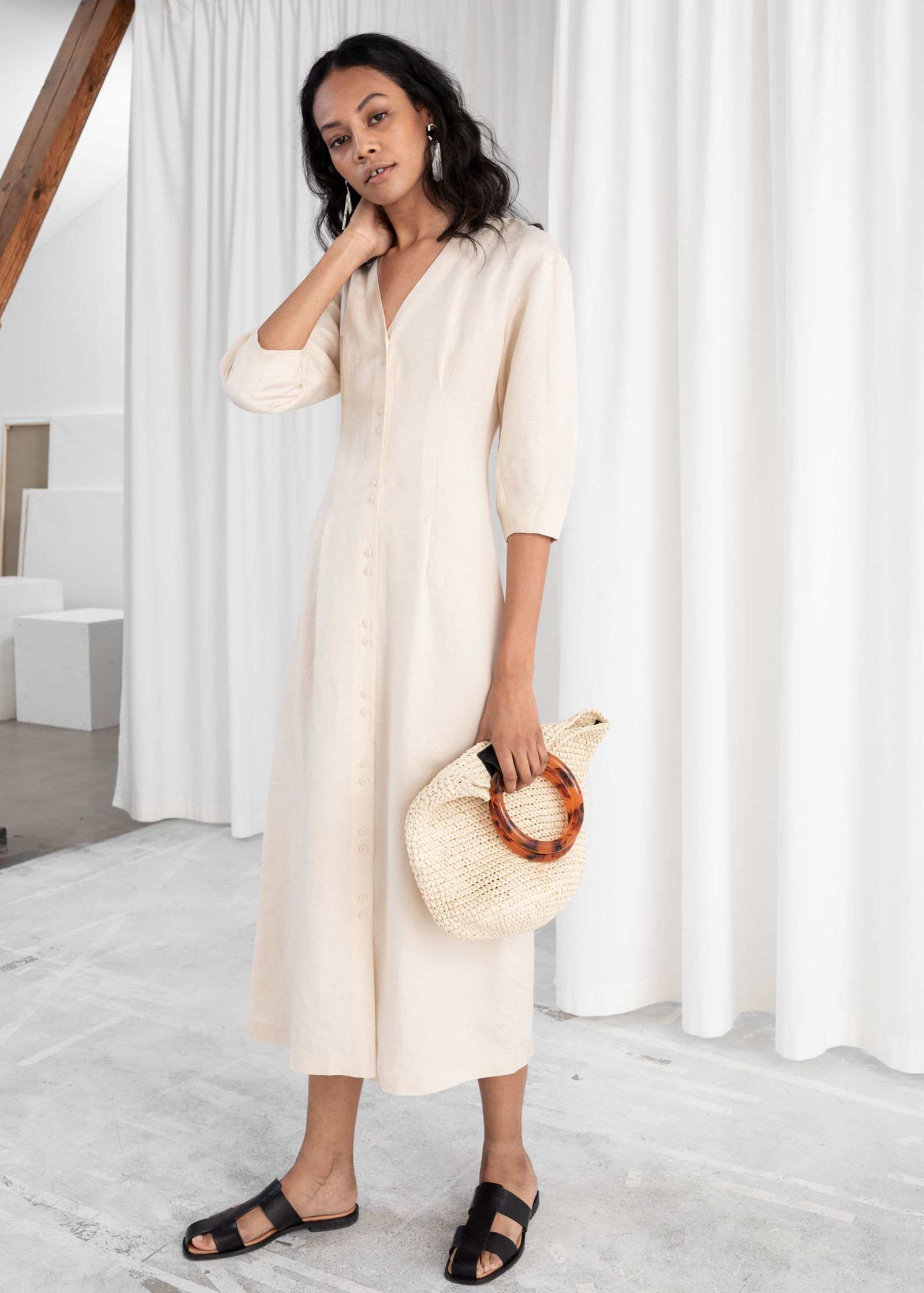 knee length dresses for ladies The Linen Belted Midi Dress
