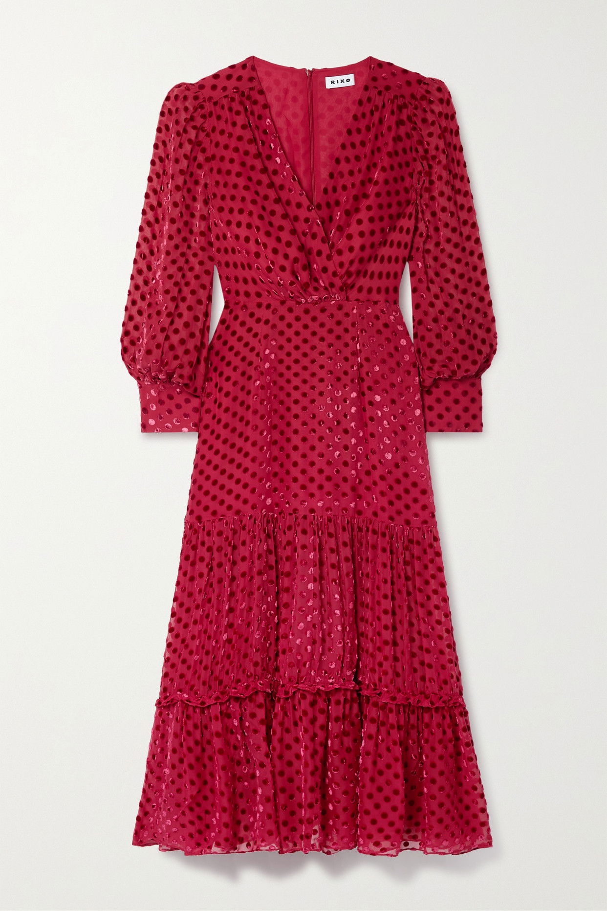 Elsie Rixo RIXO Elsie Polka-Dot Flocked Chiffon Midi Dress | endource