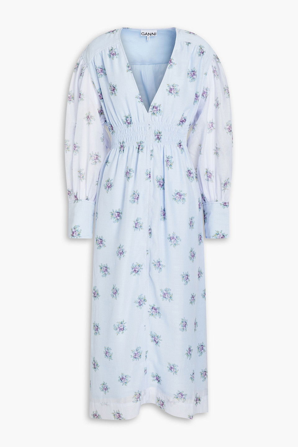 ganni organza midi dress GANNI Ruched flocked polka-dot recycled organza midi dress