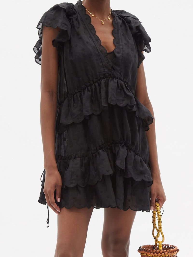 zimmermann mae cut out mini dress ZIMMERMANN Mae Scalloped Cutout Linen Mini Dress