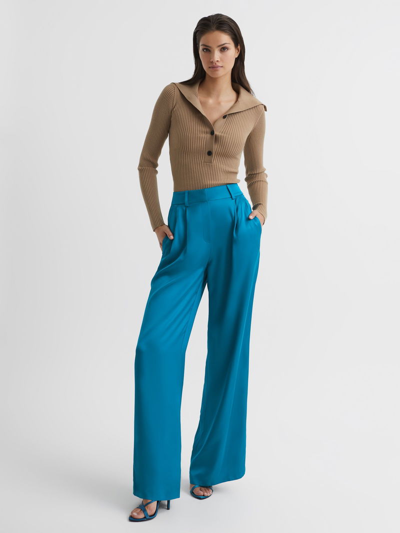 REISS Maia Button Collar Jumper Top in Camel Endource