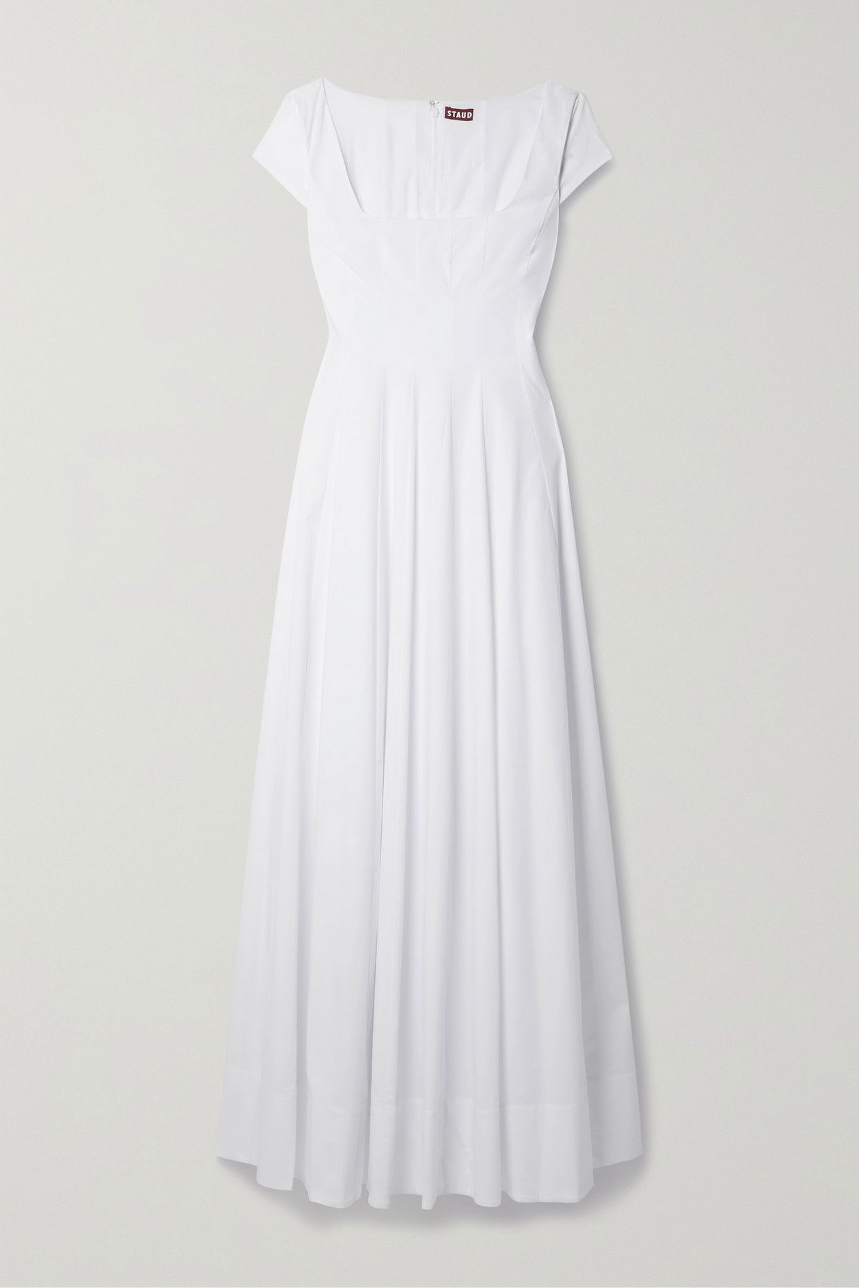 staud wells pleated stretch-cotton a-line midi-dress Staud Wells Midi Dress - Earth