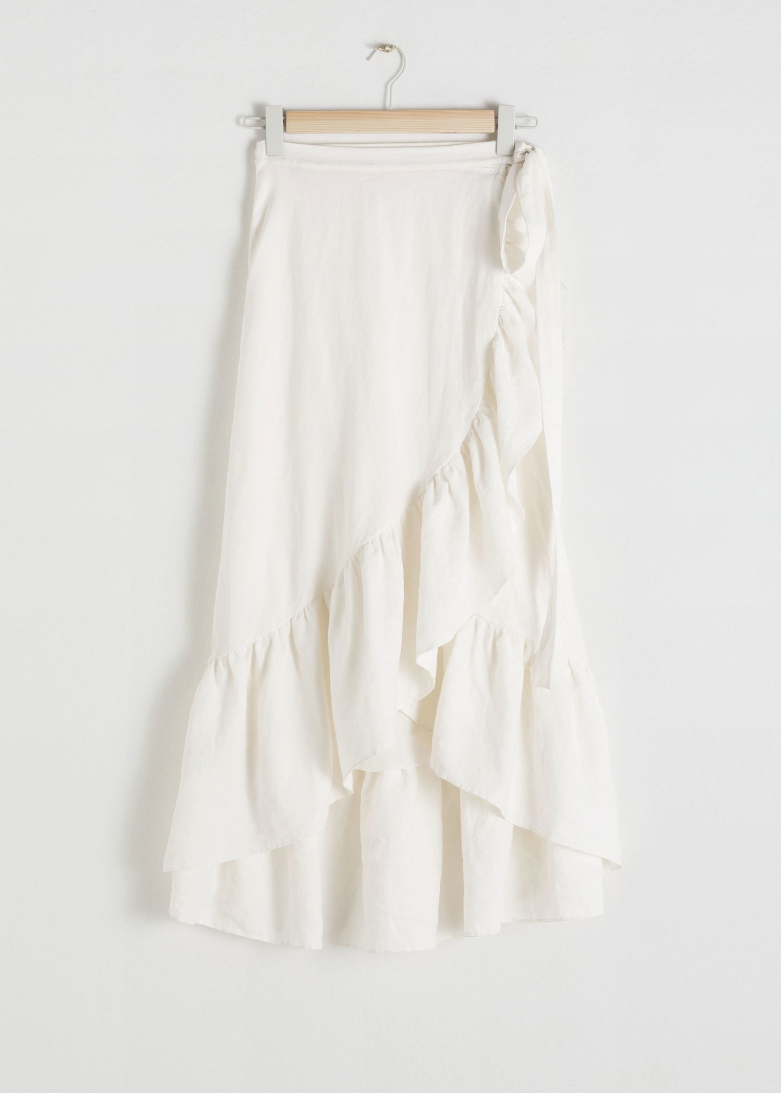 & OTHER STORIES Ruffled Linen Midi Wrap Skirt in White | Endource