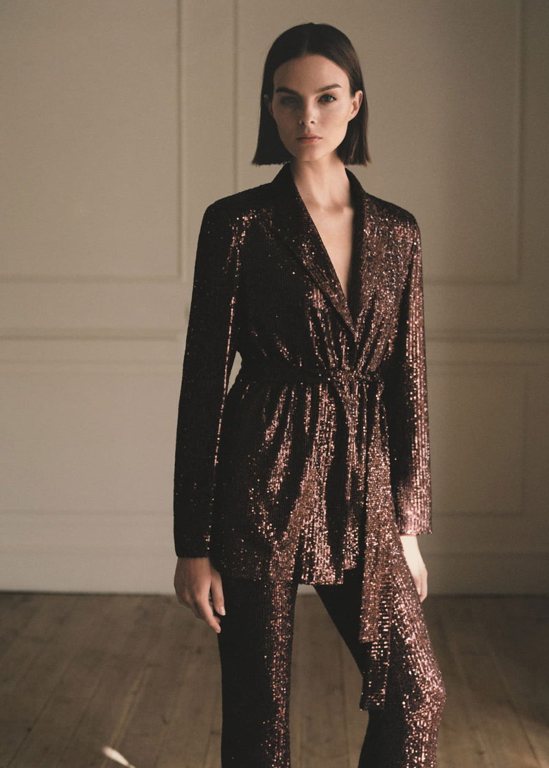 MANGO Sequin Jacket With Belt endource