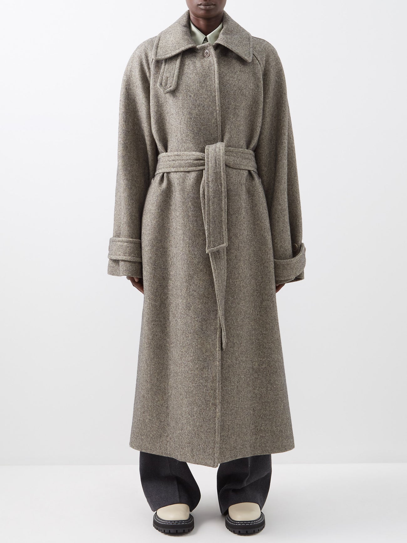 Raglan Sleeve Wool Blend Coat Grey Melange main image 0