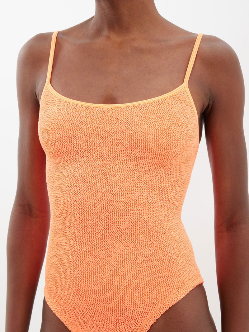 Hunza G Pamela Crinkle Knit Swimsuit In Orange Endource