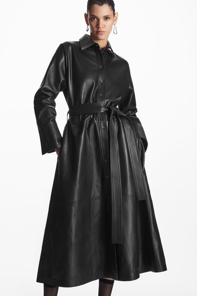 cos leather shirt dress COS Women's Panelled Textured-Leather T-Shirt | Lamb Leather